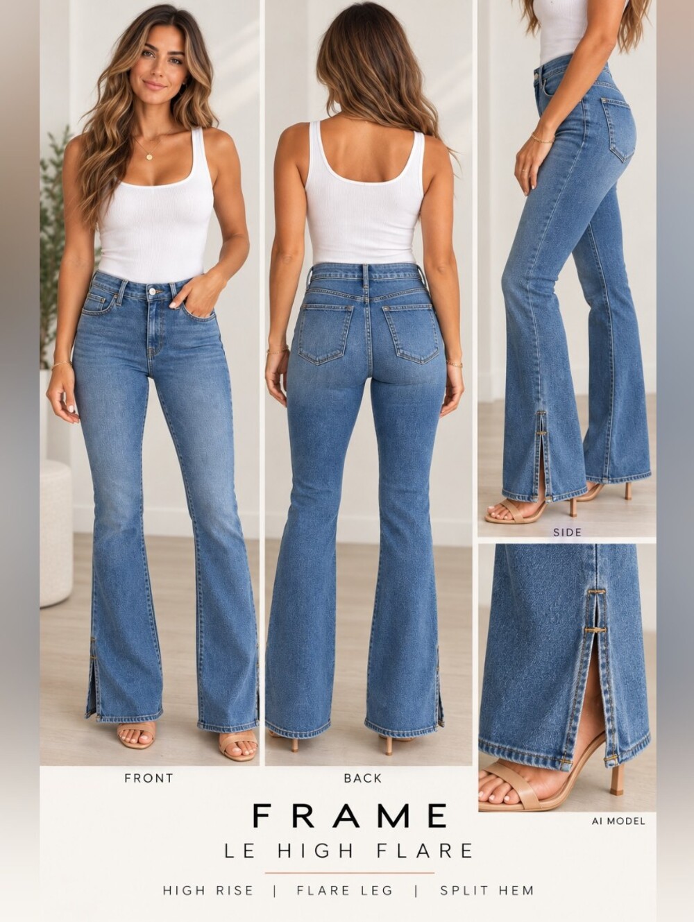 NWT FRAME Le High Flare Jeans Size 29 High Rise Split Hem